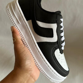 Tênis Feminino Casual Duck Low Dia a dia Leve e Confortável - Branco e Preto
